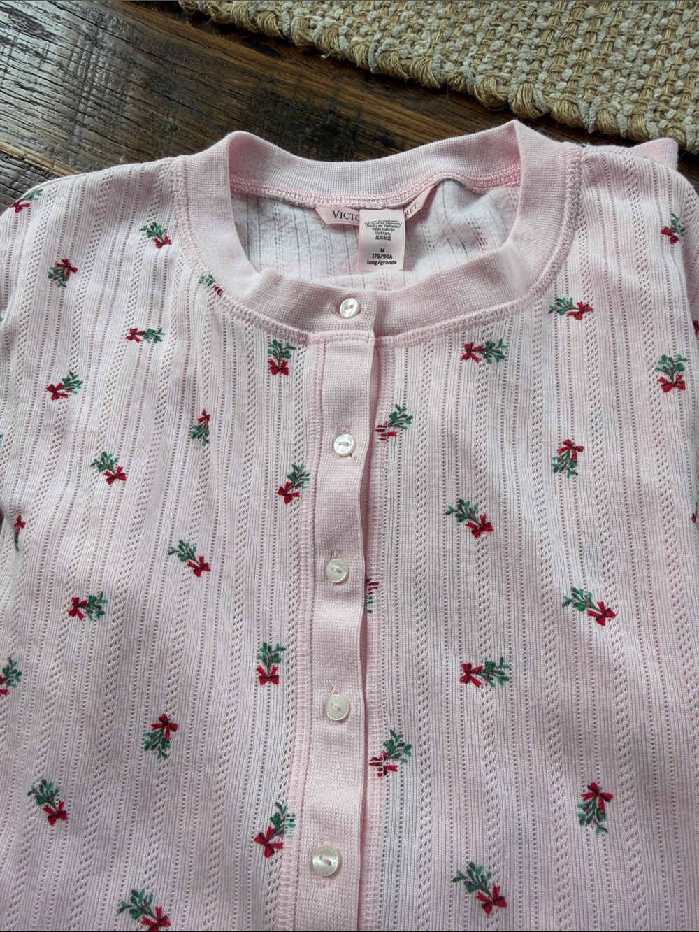 Victoria's Secret Kids Light Pink Knit Cardigan with Red & Green Embroidery